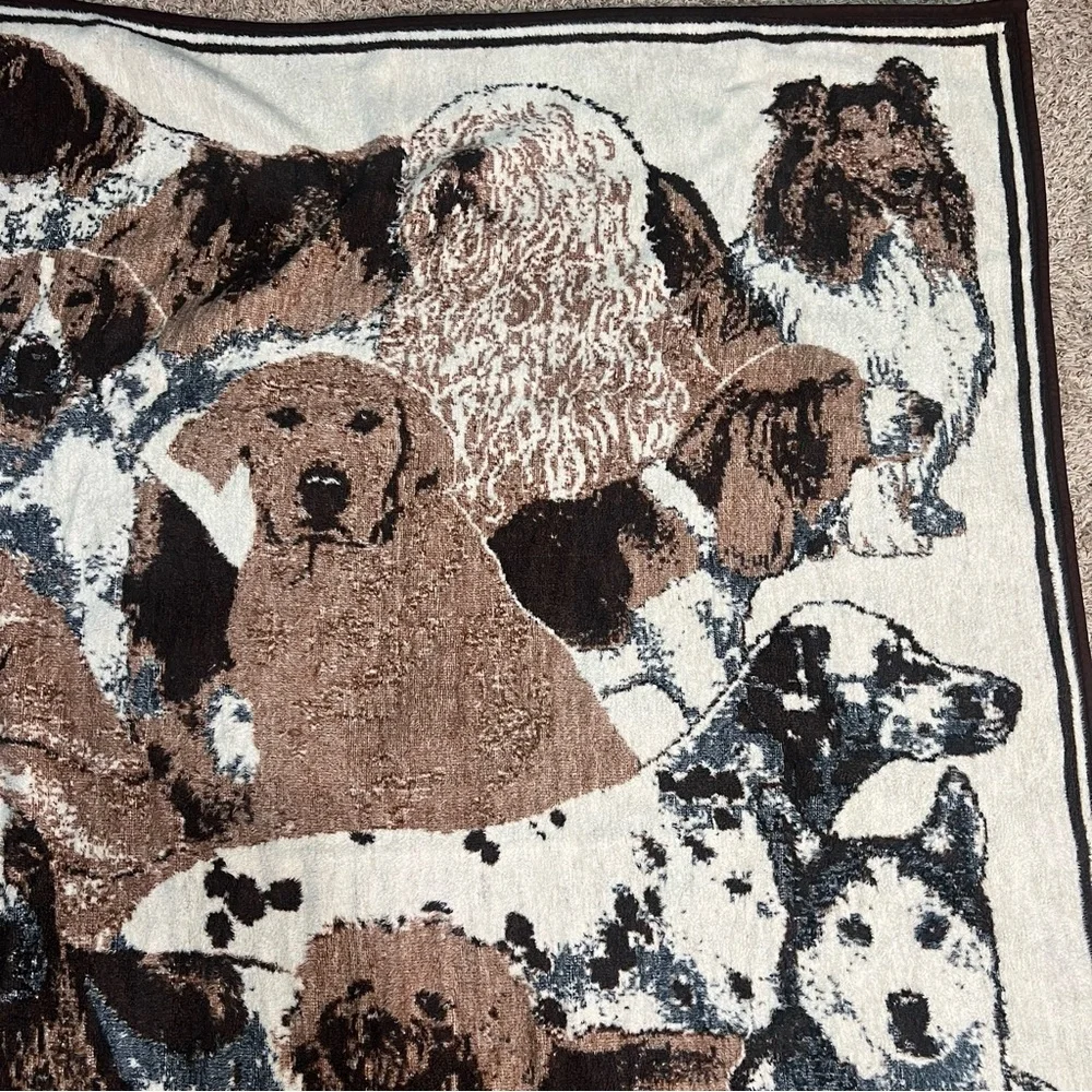 San Marcos Blanket Dog Breeds Large Brown & Tan Reversible Vintage Throw‎